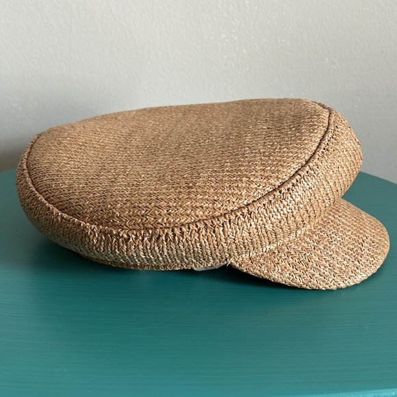 New Vince Camuto Coated Paper Braided Straw Fiddler Baker Boy Style Flat Cap - Picture 2 of 8